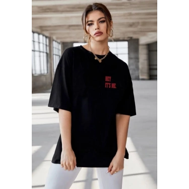 Baskılı Oversize T-Shirt - Siyah -