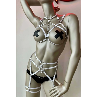 Beyaz Elastik Fantazi Jartiyer Harness