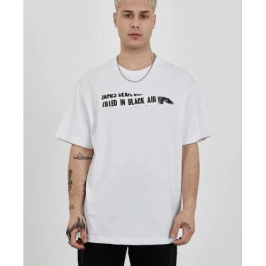 Bisiklet Yaka Baskılı Oversize T-Shirt - Beyaz