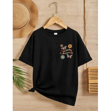 Bisiklet Yaka Baskılı T-Shirt - Siyah -