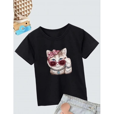 Bisiklet Yaka Baskılı T-Shirt - Siyah -