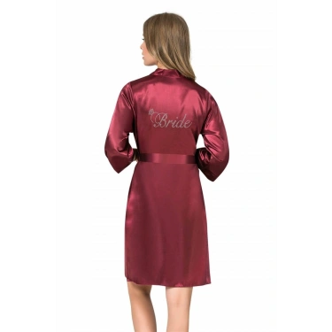 Bordo Kısa Saten Bride Sabahlık