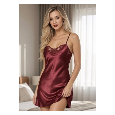Bordo Saten Gecelik - M-262