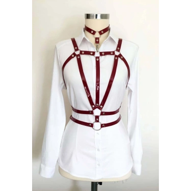 Boyundan Bağlamalı Çift Sıralı Üçgen Deri Harness - 115