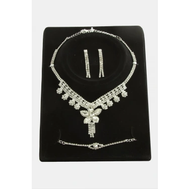 Çiçek Taşlı Lüks Set Kolye