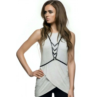 Dalga Detaylı Şık Deri Göğüs Harness - 192