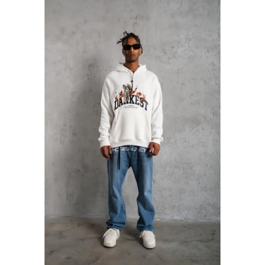DANKES Baskılı Kapüşonlu Sweat - Beyaz -