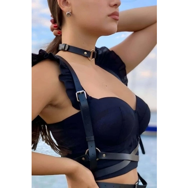 Deri Choker Ve Kemer Harness Takım - 632