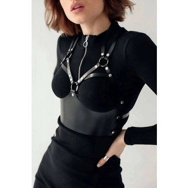 Deri Harness Büstiyer, Şık Deri Korse - 872