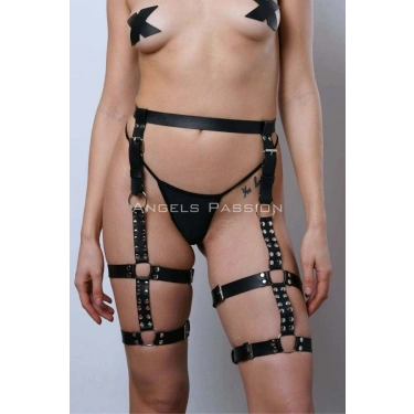 Deri Kemer Bacak Harness, Perçin Detaylı Deri Bacak Jartiyer - 862