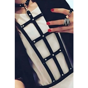 Dikdörtgen Detaylı Şık Deri Harness - 4