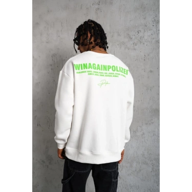 Erkek 3 iplik Bisiklet yaka Baskılı Sweatshirt - Beyaz