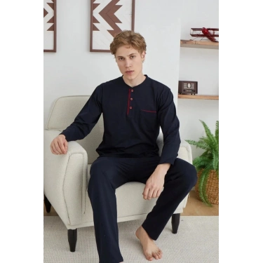 Erkek 9111 Battal  Erkek   Midi Yaka Pijama Takımı