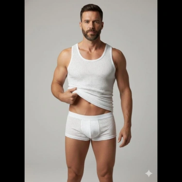 Erkek Beyaz File Tank Top Boxer Takımı