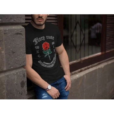 Erkek Bisiklet Yaka Baskılı Oversize T-Shirt - Siyah