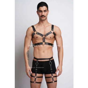 Erkek  Deri Göğüs Harness Ve Bacak Harness Takım - m195