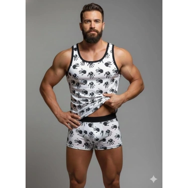 Erkek Desenli Tank Top Boxer Takım