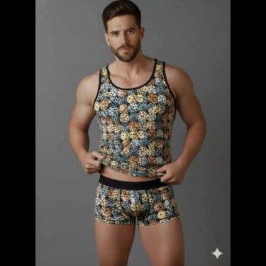 Erkek Desenli Tank Top Boxer Takımı