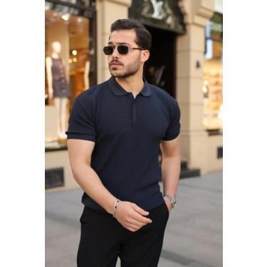 Erkek Düğmeli Yaka Kısa Kollu Triko Tişört