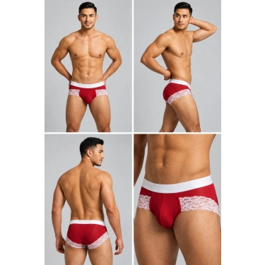 Erkek Kırmızı Tül Dantelli Slip İç Giyim