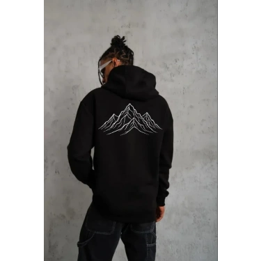 Erkek Nihilist Penguen Özel Tasarım Oversize Kapüşonlu Sweatshirt - Siyah