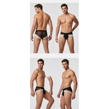 Erkek Siyah Tül Dantelli Slip İç Giyim