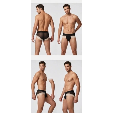 Erkek Siyah Tül Dantelli Slip İç Giyim