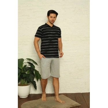 Erkek Siyah V Yaka 3lü Pijama Takım