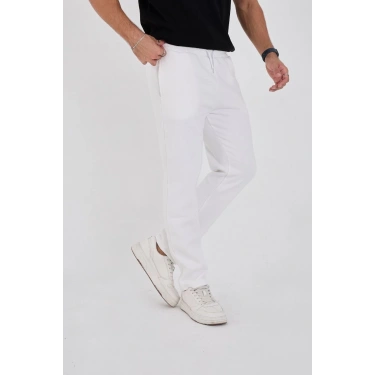 Erkek Üç İplik Basic Eşofman Pantolon - Beyaz