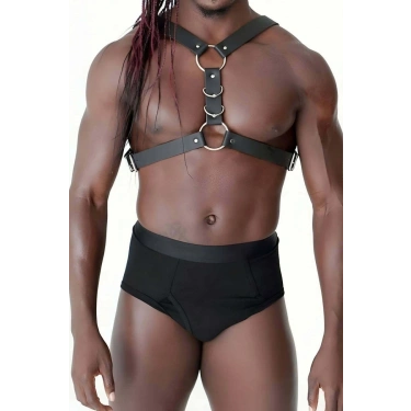 Göğüs Ve Halka Detaylı Erkek  Deri Harness - m85