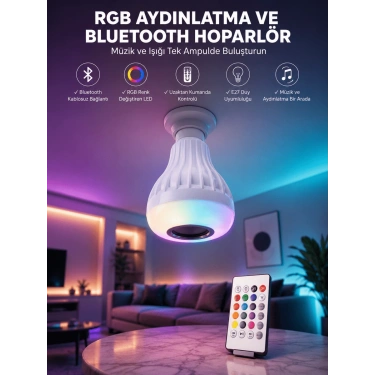 Kablosuz Bluetooth Hoparlör Led Lamba