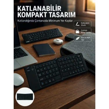 Kablosuz Katlanabilir Bluetooth Klavye Telefon Tablet Bilgisayar Uyumlu