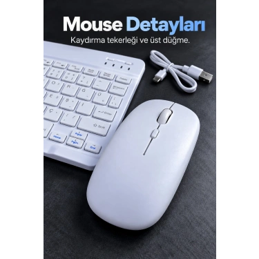 Kablosuz Klavye Mouse Seti Beyaz Türkçe Q