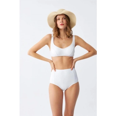 Kadın Basic Beyaz Pedli Yüksek Bel Bikini Takımı