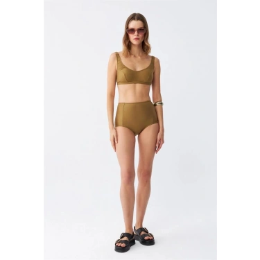 Kadın Basic Hardal Pedli Yüksek Bel Bikini Takımı