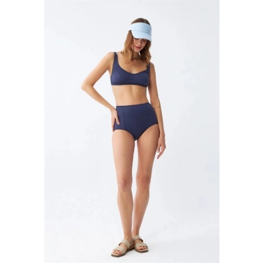 Kadın Basic Lacivert Pedli Yüksek Bel Bikini Takımı
