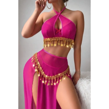 Kadın Elbise - Dansöz Si Parlak Aksesuar Kostüm, Pembe