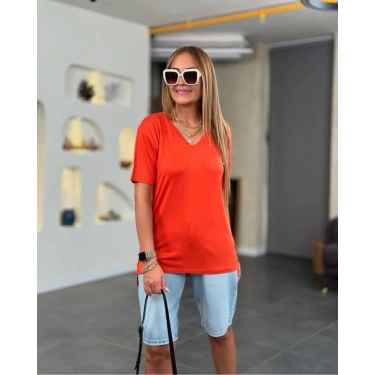 Kadın Kısa Kollu V Yaka Bluz