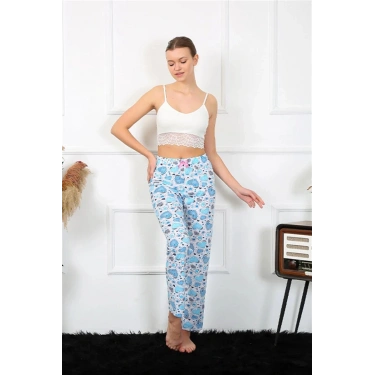 Kadın Pamuklu Alt Pijama Mavi