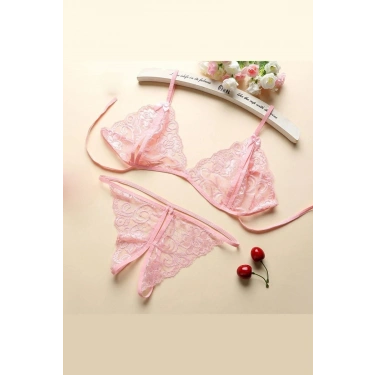 Kadın Pembe Dantelli Sütyen Külot Takımı