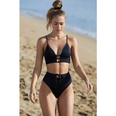 Kadın Siyah Yüksek Bel Özel Bikini Takımı