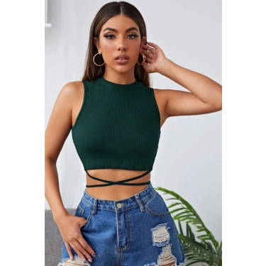 Kadın Yeşil Çapraz Bağlamalı Crop Top Büstiyer