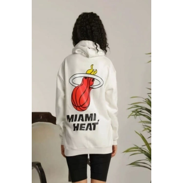 Kapşonlu Baskılı Sweetshirt - Beyaz