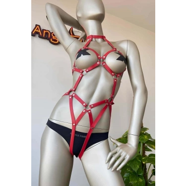 Kırmızı Deri Dansçı Özel Harness