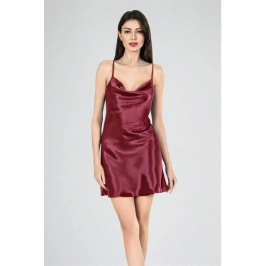 Kısa Gecelik Degaje Bordo 7740