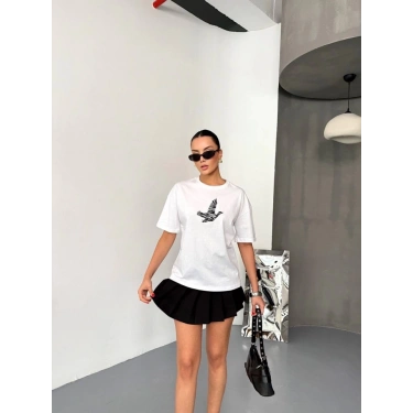 Kısa Kol Baskılı T-shirt - Beyaz