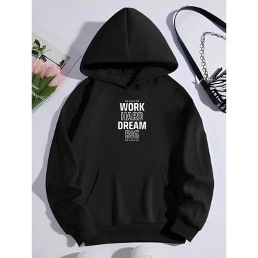 Kışlık Üç İplik Kapşonlu SweatShirt - Siyah
