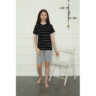 Kız Çocuk Penye Şortlu Pijama Takım Siyah
