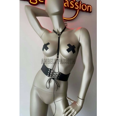 Klipsli Deri Korse Harness - Deri Korse Elbise - 594