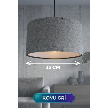 Koyu Gri Kumaş Başlıklı Sarkıt Avize 35 CM